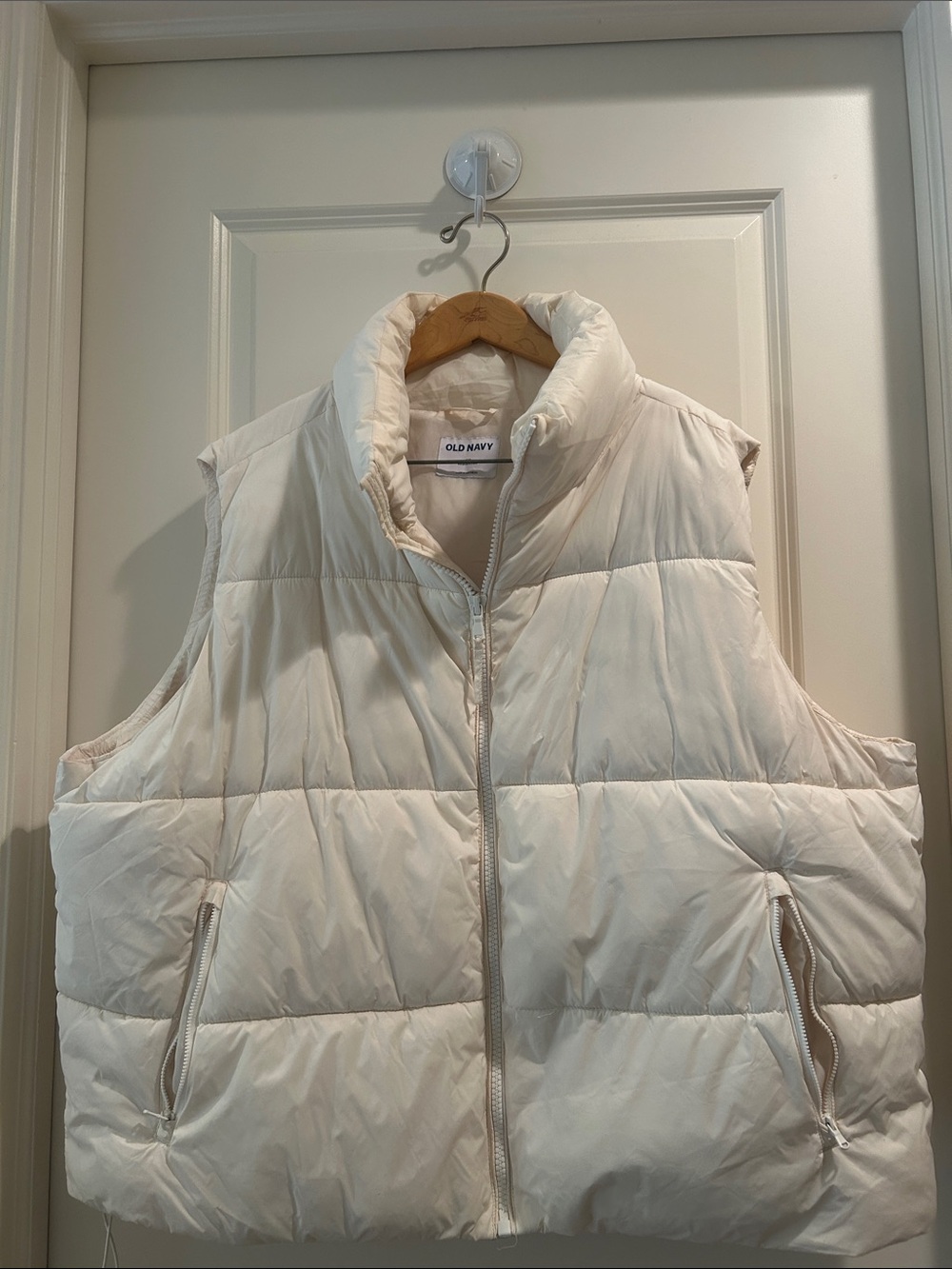 Old Navy Cream Puffer ZipUp Boxy Vest deep zip pockets bungee hem Plus size 3X